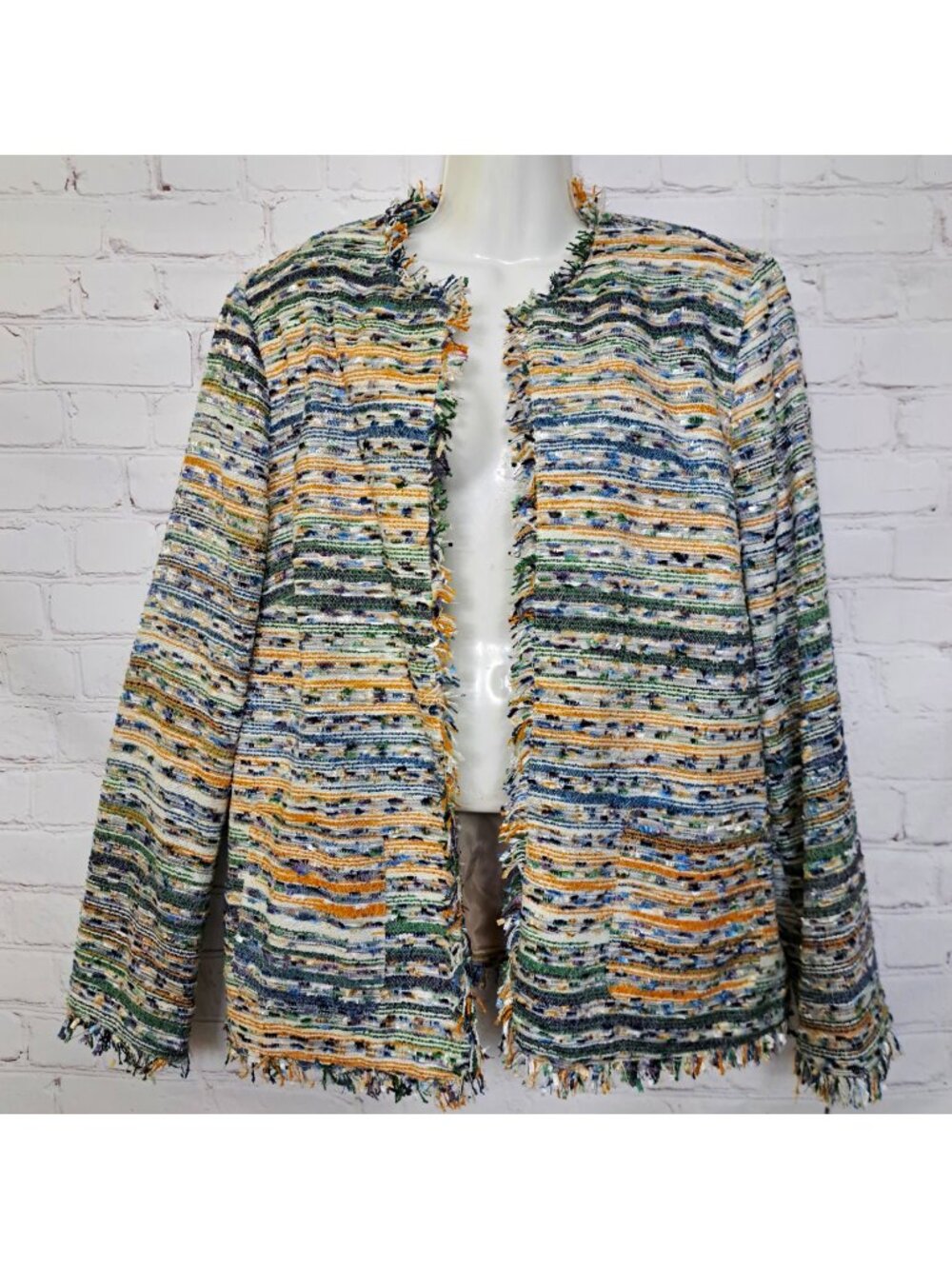 Alfred Dunner Textured  Boho Open Front Jacket Size 12